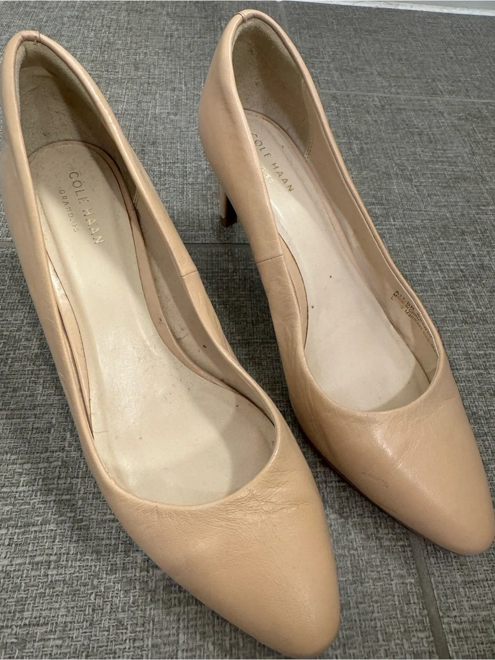 Cole Haan Beige Leather Pointed-Toe Pumps